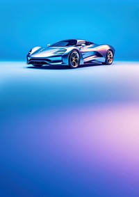 photo of metalic blue sport car, isolated on solid color background. 