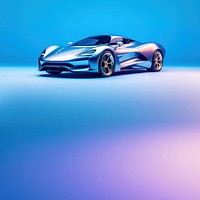 photo of metalic blue sport car, isolated on solid color background. 