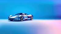 photo of metalic blue sport car, isolated on solid color background. 