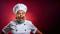 Photography of An Indian women plus size as a Head chef speacking. 