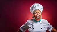 Photography of An Indian women plus size as a Head chef speacking. 