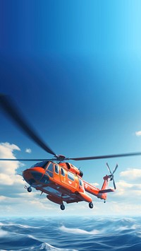 3d render of a rescue chopper flying over the sea, cartoon animation style. 