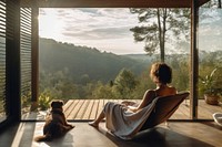 Wooden Woman enjoys solitude nature. 