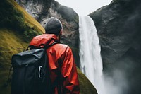 Backpack waterfall outdoors looking. 