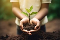 Girl holding a small tree gardening planting outdoors. 