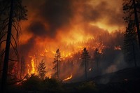 Wildfire mountain forest destruction. 