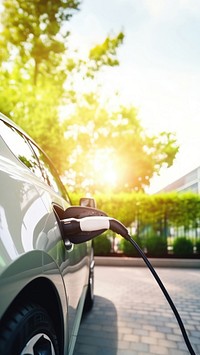 Electric car charging at modern home clean energy filling technology. 