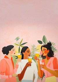 minimal simplified friends drinking cocktails, cheerful, children's book illustrations. 