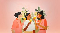 minimal simplified friends drinking cocktails, cheerful, children's book illustrations. 