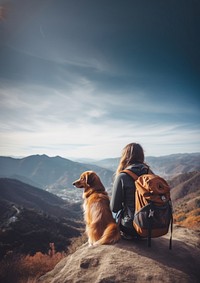 photo of women traveling with dog. 