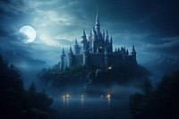 Princess castle night architecture building. AI generated Image by rawpixel.