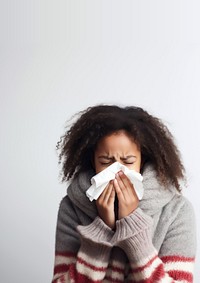 photo of african american young girl got flu. 