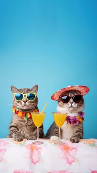 photo of cute cats wearing glasses drinking cocktail from the same glass. AI generated Image by rawpixel.