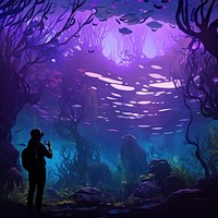 Fish sea aquarium, digital paint illustration. AI generated image