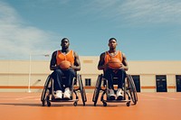 Wheelchair basketball sports adult togetherness. 