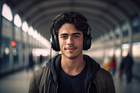 Young adult headphones photography portrait. 