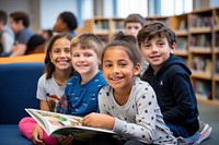 Primary students reading child adult. 