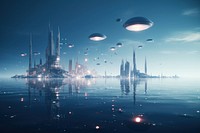 Floating Futuristic Cities architecture futuristic astronomy. AI generated Image by rawpixel.