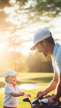 Dad playing golf with son. AI generated Image by rawpixel.