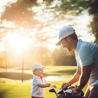 Dad playing golf with son. 