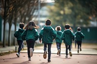 Students wearing Gym clothes running education outdoors. 