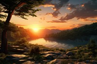 Sunset landscape wilderness sunlight. AI generated Image by rawpixel.