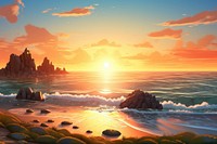 Landscape sunset sea sunlight. AI generated Image by rawpixel.