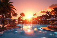 Resort architecture outdoors sunset. AI generated Image by rawpixel.