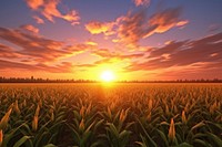 Sunset cornfield landscape agriculture outdoors. 