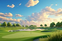 Sunset golf course outdoors landscape nature. AI generated Image by rawpixel.