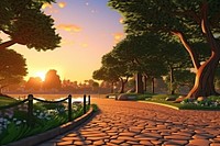 Landscape sunlight outdoors cartoon. AI generated Image by rawpixel.