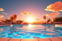 Sunset swimming pool outdoors summer nature. 