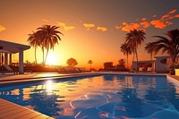 Sunset swimming pool outdoors architecture nature. AI generated Image by rawpixel.