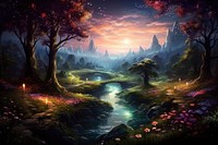 Enchanted landscape outdoors painting. AI generated Image by rawpixel.