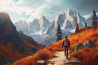Walking autumn backpacking landscape. AI generated Image by rawpixel.