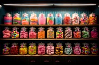 Advertisement candy confectionery shelf. 