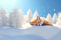 Fox sleeping animal mammal snow. 