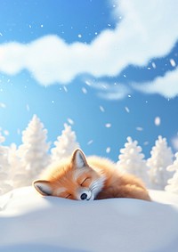 Fox sleeping animal mammal snow. 