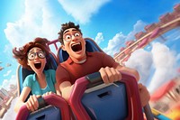 Couple on roller coaster. 