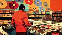 A person selecting vinyl records in a retro record store. 