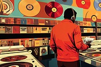 A person selecting vinyl records in a retro record store. 