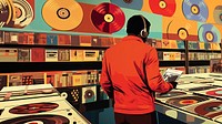 A person selecting vinyl records in a retro record store. AI generated Image by rawpixel.