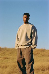 Streetwear fashion portrait standing adult. 