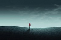 illustration of sad person standing alone. 