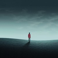 illustration of sad person standing alone. 