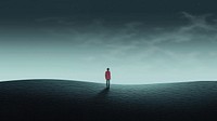 illustration of sad person standing alone. 