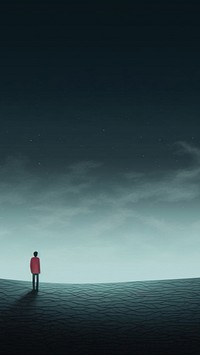 illustration of sad person standing alone. 