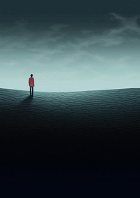 illustration of sad person standing alone. 