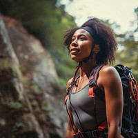 Photo of a african american female hikier go rock climbing. AI generated Image by rawpixel.