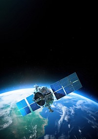 Photo of a satellite in orbit. 